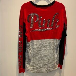 Victoria Secret Pink Sequin Red and Gray Top